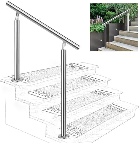 Geländer für Außentreppen, Handlauf, Lattenrost, Edelstahl-Handgeländer, Metallbalustrade, Geländer-Set, Verstellbarer Winkel, Übergangshandlauf für Haus, Garten, Veranda – rundes Rohr – SI