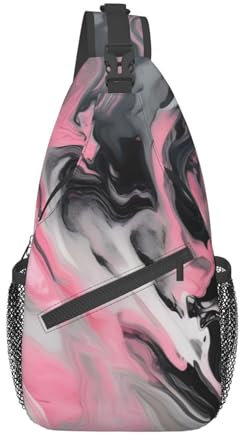 Zaino trasversale artistico inchiostro astratto rosa grigio marmo zaino trasversale multiuso per uomo donna borsa petto, viaggio escursionismo nero -, taglia unica, Nero, Taglia unica