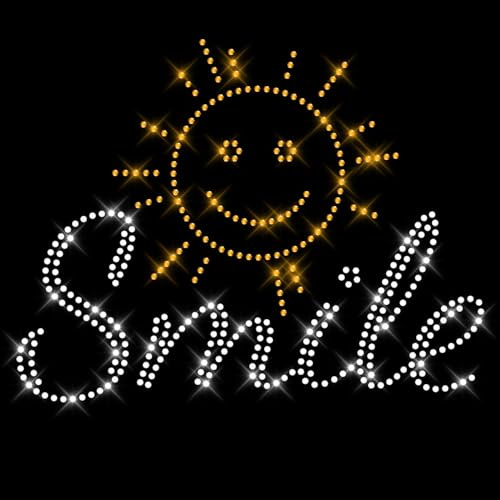 Glitzerdeals Bügelbilder Karneval Strass Smilie mit Sonne Aufbügler für Textilien Sonne Bügelmotiv Smile Strass Bügelbild Sonne
