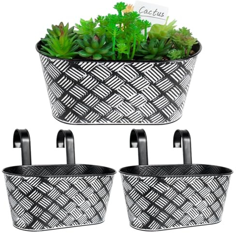 BOFUNX 2pcs Vasi di Fiori da Appendere Vasi di Metallo Esterno Vaso Sospeso Portafiori Pensili con Doppio Gancio Rimovibile per Balcone Recinzione Casa Decorazione