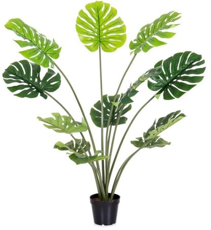 LOLAhome Planta Artificial Monstera para Interior y Exterior, 120 cm | Protección UV Solar, contrapeso de Cemento. Realista y elegante. Para interior, balcón, terraza. Plantas exterior