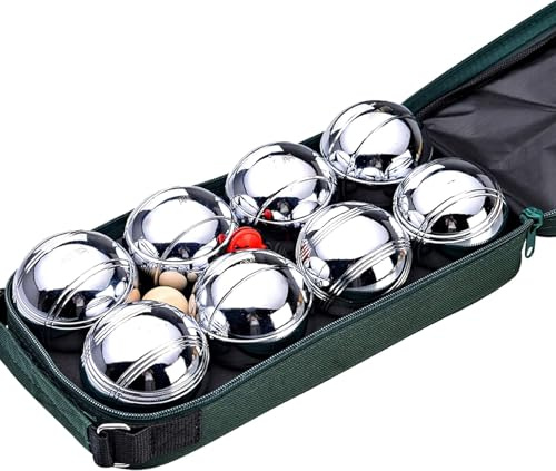 Garden Mile French Boules Set – 8 Steel Balls with Wooden Jack, Measuring Tool & Carry Case – Classic Petanque Outdoor Garden Lawn & Beach Game