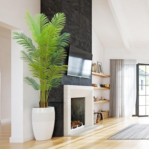 6FT Artificial Palm Tree Indoor with White Pot, Realistic Leaves, 15 Trunks Adjustable Branches, Tall Faux Fake Palm Plant, Ideal for Living Room Bedroom Office Home Interior Aesthetic Decor