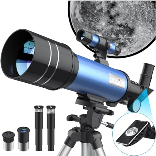 Telescopios Astronomicos para Niños Adultos Principiantes, 70mm Telescopio Refractor Portatil con Trípode Ajustable y Visor, Fácil de Montar y Usar, Regalos para Infantil