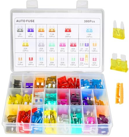 SMTFCTY Car Fuse Assortment Kit - 300 Pcs (150 Mini Blade + 150 Standard Auto) with 1 Fuse Puller & Storage Case - Replacement Fuses for Vehicle, RV, SUV, Motorcycle, Truck, Motor Boat
