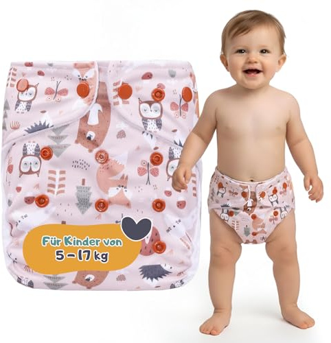 Lumina Überhose One-Size – Weiche Windelhose mit Minky Beinbündchen – Windelhöschen mit Druckknöpfen für flexible Größenanpassung – Komfortable Soffwindel für Kinder von 5–17 kg – Forest Walk