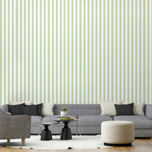 Hexoa Papier Peint Rayures Vert d'eau - Made in France - Papier Peint 52x1000