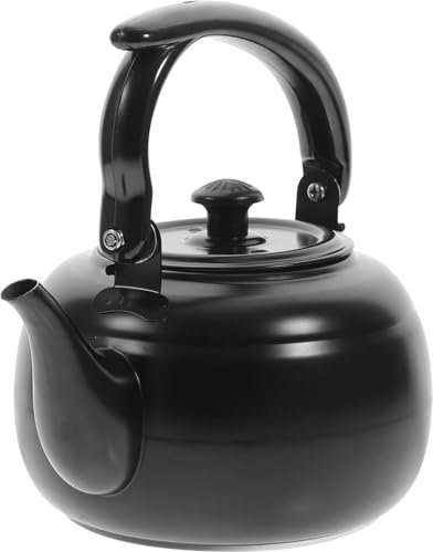 Petite bouilloire rétro pour cuisinière à gaz, bouilloire de camping noire de 1 L, théière de voyage portable en acier inoxydable 304, sans sifflement