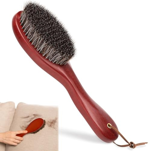 GSDGV Wooden Clothes Brush, Premium Pig Hair, Multi-Surface Cleaning, Ergonomic Design, Brown-Red