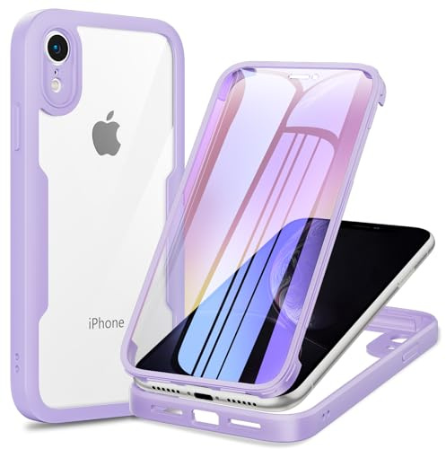 Phoona Funda para iPhone XR con Protector de Pantalla Transparente, 360 ​​Grados Carcasa Cuerpo Completo Protector Silicona Antigolpes, Funda Antiarañazos para iPhone XR, Morado