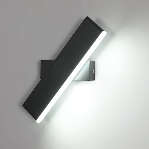 Pheashine Applique Murale Intérieure 9W, Rotatifs 360° Lampe Murale Moderne, Applique LED Noire, Blanche 6500K, pour Chambre à Coucher, Salon, Couloir, Escaliers