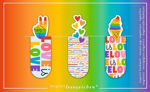 moses. libri_x Magnetlesezeichen Rainbow Love – praktische Seitenmarkierer im Regenbogen Design, ideal für Bücherfans