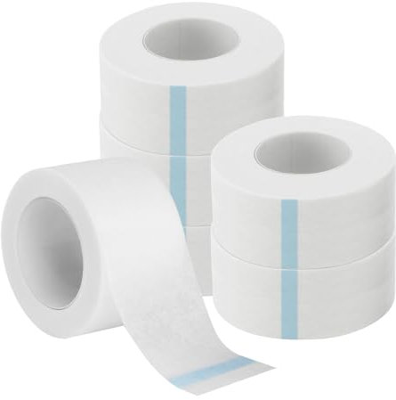 6 Rouleaux Ruban Micropore Médical 2,5cm x 9,14m - Hypoallergénique & Respirant pour Extensions Cils, Pansements, Soins Peau Sensible - Adhésif Doux et Facile à Découper