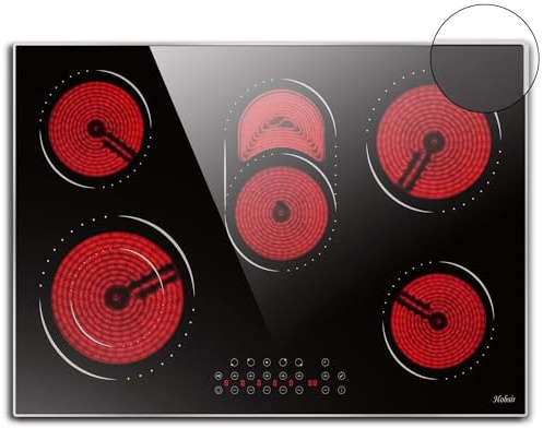 Hobsir 30 Inch Electric Cooktop, 5 Burners 30 Cooktop, Electric Stove Top Burner, 8400W Drop-in Ceramic Stove with Glass Metal Frame, Dual Zone, Timer, Safety Lock, 220-240V, Hard Wired (No Plug)