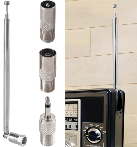 75 cm 7 Abschnitte Teleskop DAB Radio Antenne FM Antenne Innenantenne 75 Ohm mit 3 Adapter 7 Abschnitte FM Antenne für Tischradio, HiFi AV Stereo Receiver