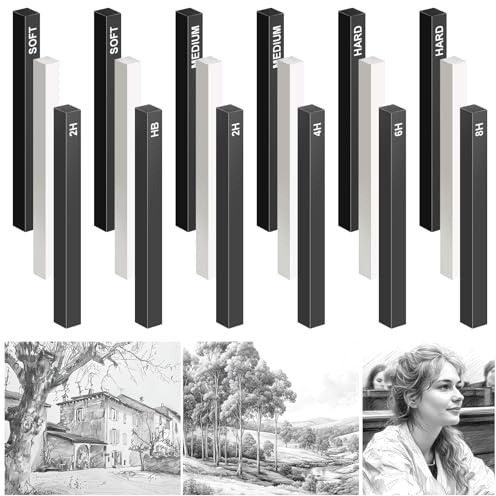Lot de 18 crayons à charbon compressés carrés en graphite - Pour dessin, artisanat, ombrage, croquis, débutants, classe de dessin pour enfants