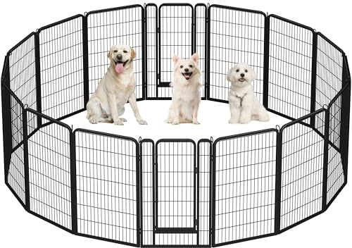 Yaheetech Parc pour Chien 16 Panneaux Enclos Chiens Chiot Lapin Rongeur Exterieur Cage pour Chien Interieur avec Porte 71x120 cm