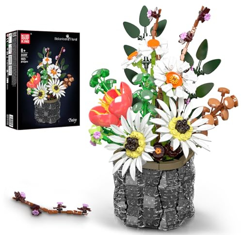 Mould King - Kit de Construction Botanique Fleurs avec Vase - Bouquet Printanier (Marguerite, Tournesol, Tulipe), Cadeau Créatif DIY pour Femme - Décoration Bureau et Maison - 1157 Pièces