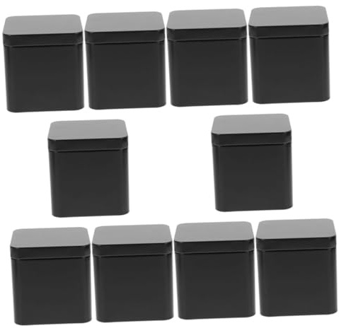VALICLUD 10pcs Biscuit Tin Square Metal Storage Boxes, Empty Iron Containers for Candies and Moon Cakes, Airtight, Lightweight, Portable, Black, 10 Pack