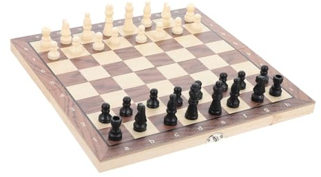 FUNNETOYU Holzschach Faltbar Für Junge Mädchen Holzklappschach Mit Dame-brettspiel West International Schachspiel Pädagogisches Spielzeug Aus Holz