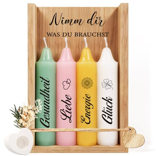 TUZELIYA Kerzenset mit Kerzenständer, Geschenke für Frauen, Geschenke für Mama Freundin Schwester Kollegin zum Geburtstag, Nimm dir was du brauchst Kerzen, Rituals Geschenkset Frauen, Holzbox Deko