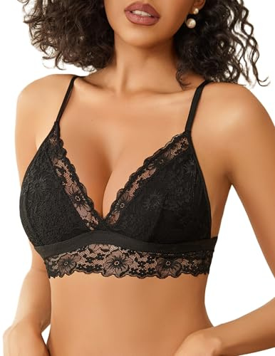 Avidlove Damen Spitze BH Mesh Ohne Bügel BHS V-Ausschnitt Minimizer Bras | Verstellbare Träger, Florale Verzierung, Klassischer Vielseitig, Leicht und Atmungsaktiv, Ungepolstertes Design