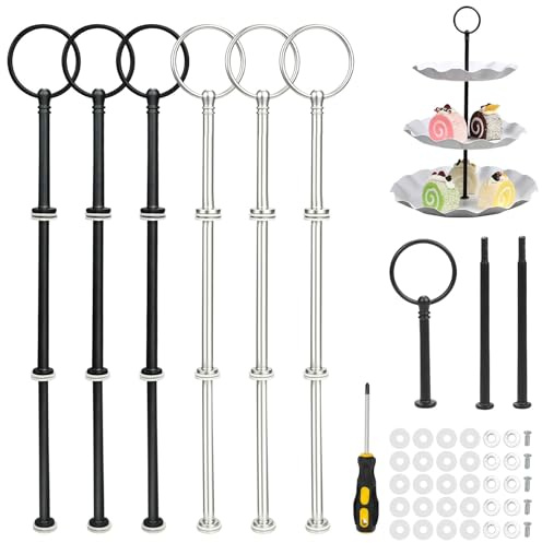 Sayudar 6 Set Etageren Stangen - 3 Stufige Etageren Stangen Set, Vintage Etagen Bausatz und Ein Schraubenzieher, Metallstange Etagerenhalter Mittellochausstech für 2 bis 3 Stufige Tortenständer