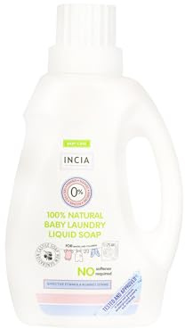 INCIA Natürliches Baby-Waschmittel – 750 ml, Hypoallergen, Duftfrei, Für Weiße, Bunte Und Dunkle Wäsche, Mit Kokosseife Und Lavendelöl