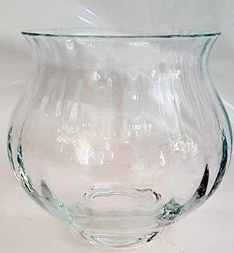Oberstdorfer Glashütte Modern Candle Bowl with optical grooves clear glass Tealight holder Windlight Cylinder without decoration Height 11 cm Diameter 11 cm