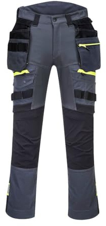 Portwest DX440 Pantalón Dx4 2 Bolsillos Laterales con Cremallera Anilla D | Gris metal, EN 14404, UPF 40+, Corte Estándar, 93% Poliéster, Adorno Reflectante, 35% Algodón, Costuras con Puntada Triple