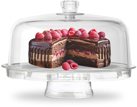 Multi-Function 6-in1 Clear Cake Stand with Dome Lid, Cake Dome Platter Snack Fruit Server Salad Bowl Kitchen Party BBQ Picnic Tray by Crystals