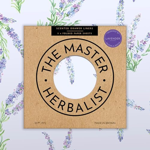 The Master Herbalist Lavendel Duftende Schrankpapier im Blumendesign mit ätherischen Ölen von Lavendel | Packung mit 5 Blättern |