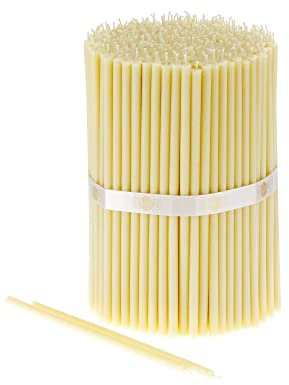 Danilovo 200 Stück Weiß Bienenwachs Kerzen - Orthodoxe Kerzen für Gebet, Rituals, Tischdeko Hochzeit - Ungiftig, Ruß - Tropffrei, Lang, Nachhaltige Produkte, N80, Höhe: 18,5 cm, Ø 6,1 mm