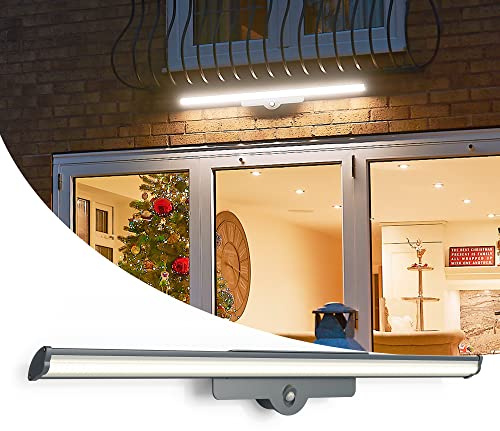 LeisureLUX Outdoor Lights Mains Powered, Decking Light with Motion Sensor, Smart WiFi 20W Outside Lights & Garden Lights 1650 Lumens, IP65 Waterproof, 1.1 Metre Patio Lighting Made in The UK, Grey