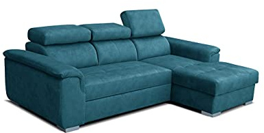 Robin Inspire Silver Ecksofa mit Schlaffunktion, Blau Rechts | 247 cm L-Form Schlafsofa, Bettkasten, 3 verstellbare Kopfstützen, Eckcouch, freistehendes Sofa, Wohnzimmer, Rechts