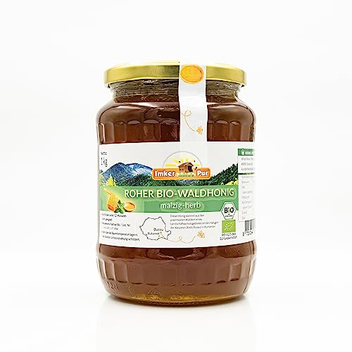 Miele grezzo di foresta BIO di ImkerPur, non centrifugato o riscaldato, contiene polline di fiori, cera d'api e altri ingredienti naturali (1000 g)