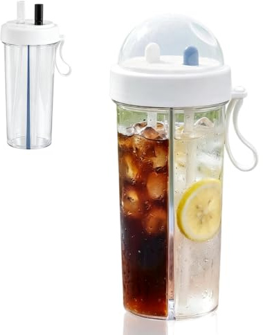 2 in 1 Water Bottle and Cup, Dual-Use 21 Oz with 2 Straws, Portable for Running, Climbing, Cycling, Hiking, Mountaineering