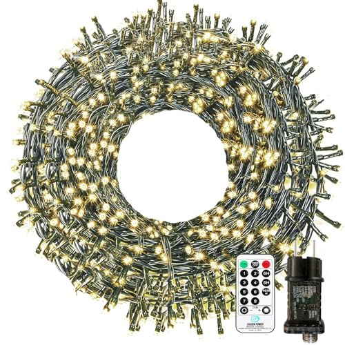 Guirnaldas Luminosas Exterior, 20M 200 LED Guirnalda de Luces árbol de Navidad, 8 modos Blanco Cálido Cadena de Luces con Temporizador y Memoria, IP65 Impermeable para Boda, Fiesta,Jardín Decoration