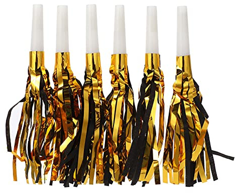 lasenersm 24 Pieces Party Blower Noisemakers Blowouts Whistles Party Squawkers Fringed Noise Maker Blowouts Noisemakers Musical Blowouts Party Blowouts Blowers Party Horns Noisemakers(Black, Golden)