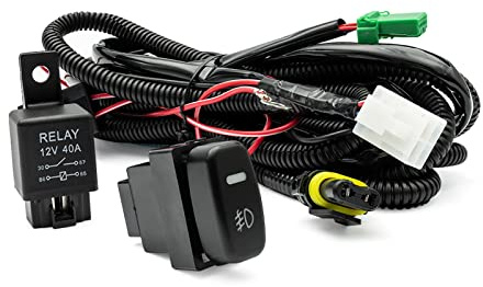 njssjd H10 H12 HB3 HB4 Nebelscheinwerfer Kabelbaum Kit 16AWG mit 12V 40A Relais Flachsicherung Kabelschalter passend für M.itsubishi Lancer Pajero Outlander ASX Triton L200