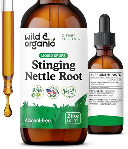 Wild & Organic Stinging Nettle Root Extract Drops - Urinary Support - Stinging Nettle Supplement - Add to Tea Herb - Liquid Urtica Dioica Supplement - Vegan, Sugar & Alcohol-Free Tincture - 2 fl oz