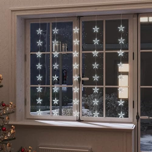 Bussandri Exclusive - LED-Lichtervorhang mit Sternen 200 LED Kaltweiß 8 Funktionen