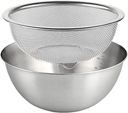 MagiDeal Passoire en Acier Inoxydable 304 avec Bol mélangeur, Ensemble de passoires pour Bol de Lavage de Riz, pâtes, Spaghetti, Riz, passoire, 24cm