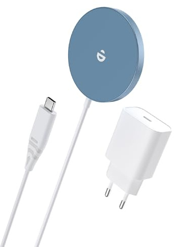 Mag-Safe Ladegerät mit USB-C Adapter, Schnelles Magnetic Wireless Charger Pad für iPhone 15/14/13/12 Serien und AirPods Ultra Slim Induktive Kabelloses Laden (Blau)