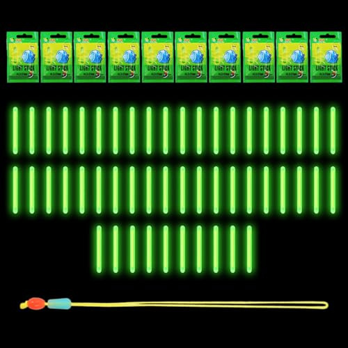 Toulifly Glow Fiskepinnar, lysande ljus stick fiskespö, 50 st upplysta fiskeljus, fiskespölampor, fisketillbehör fluorescerande fiskeljus för fiske, 4,5 x 37 mm