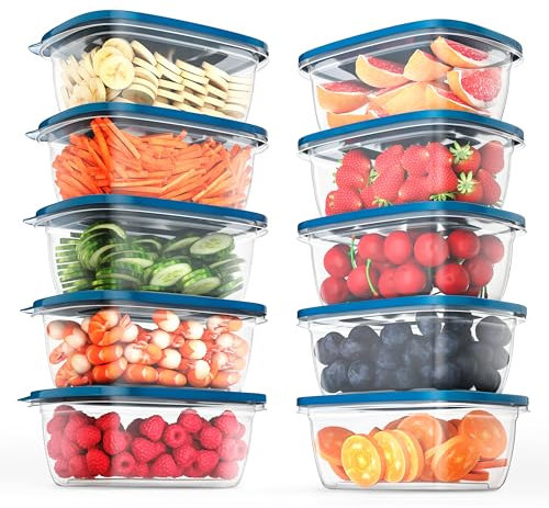 EFISH Set di 10 scatole rettangolari in plastica con coperchi. Scatola per alimenti, set di contenitori, contenitori per alimenti, contenitori per alimenti, contenitori per alimenti in plastica, da