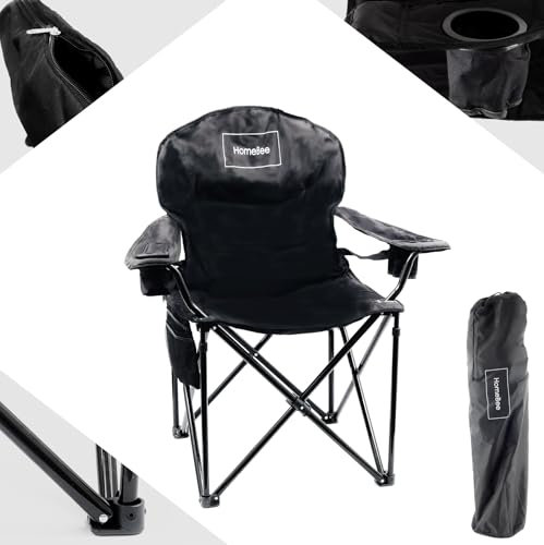 Homebee® Campingstuhl Klappstuhl Anglerstuhl faltbar mit Verstellbarer Rückenlehne sowie Kühltasche und Getränkehalter bis 120 kg belastbar