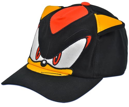 Concept One Unisex-Kinder Shadow The Hedgehog Baseball Cap, Kids Sonic Cotton Adjustable Snapback Hat with 3D Ears and Flat Brim Baseballkappe, Gebogene Krempe, schwarz, Einheitsgröße