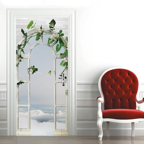 3D Türtapete Selbstklebend Grüne Pflanze, Weiße Wolken 88 X 200 Cm Diy Wandbild Pvc Wasserdicht Pvc Türtattoos Türposter Türaufkleber Fototapete Türfolie Für Tür,Wohnzimmer,Schlafzimmer,Küc -5S3O+F2E2
