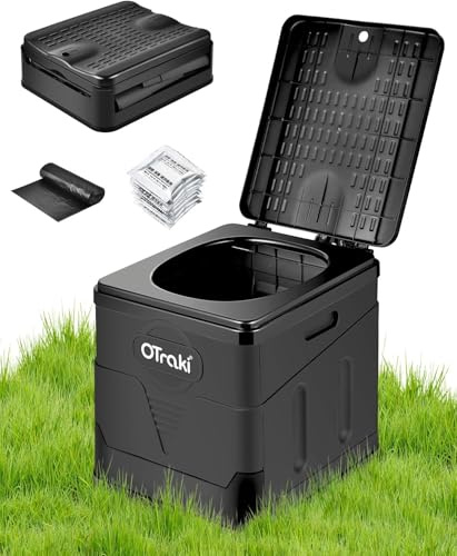 OTraki Toilette Portatile Pieghevole, WC da Campeggio per Adulti, WC Portatile da Viaggio con Coperchio, Secchio da Toilette Pieghevole, Gabinetto Portatile Adulti per Camper con Supporto Robusto,Nero